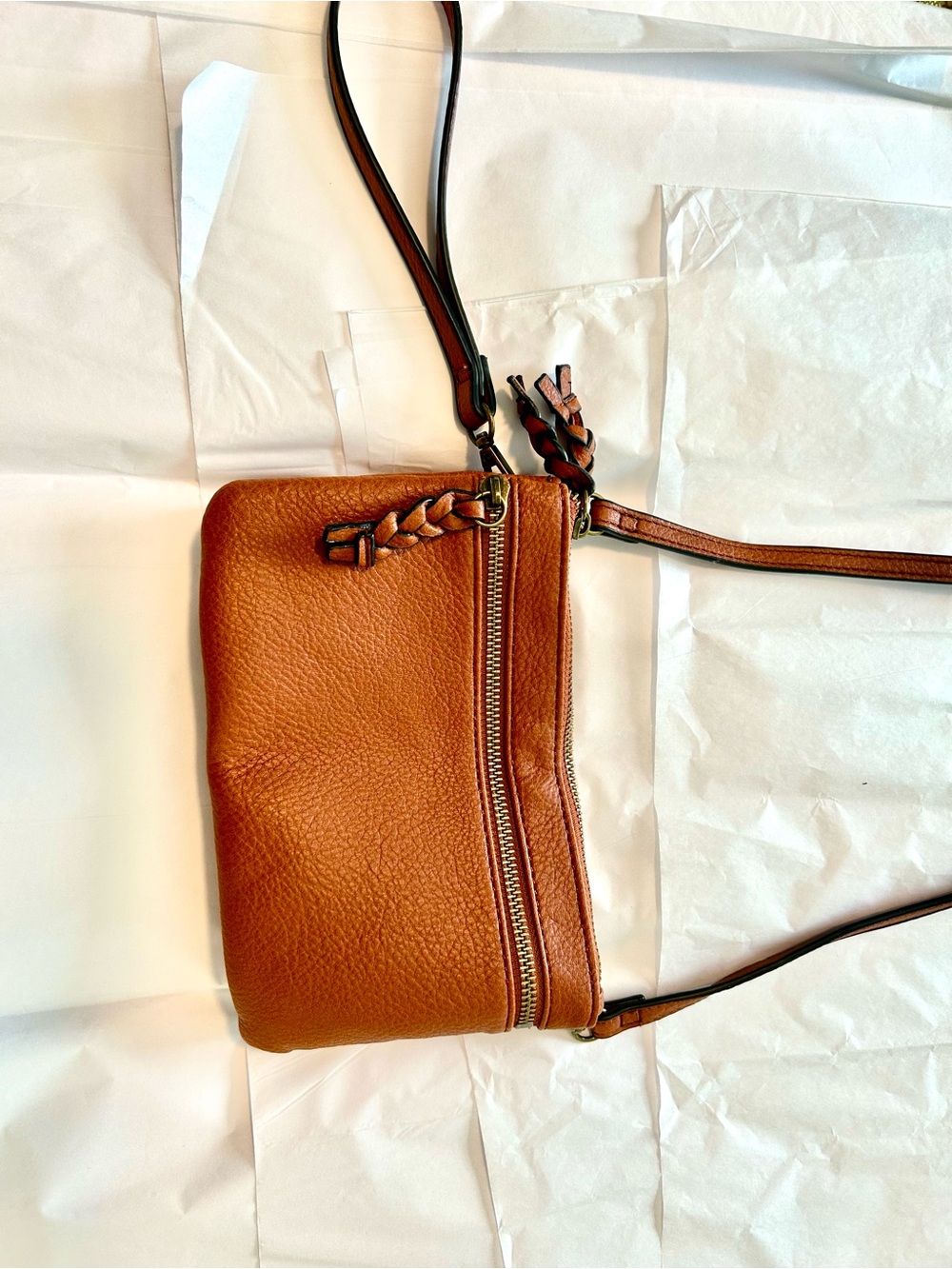 Market & Spruce Cognac Brown Pebbled Leather Crossbody